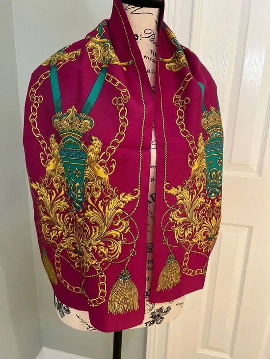 Betmar Pink - Gold - Green- Patterned Scarf | Made in Italy | Like New - Picture 4 of 8